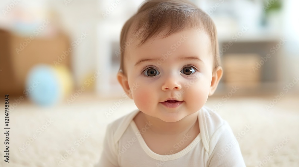 Cute Baby With Bright Eyes and Gentle Smile in Cozy Home Environment : Generative AI Cute Baby With Bright Eyes and Gentle Smile in Cozy Home Environment : Generative AI