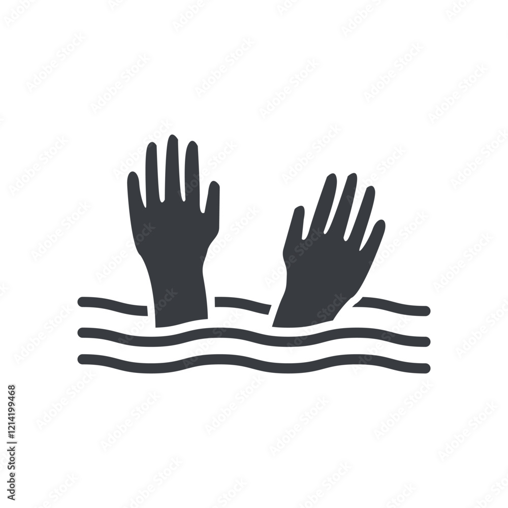 Obraz premium Flat design illustration vector of a person drowning in water, drifting, waving for help.