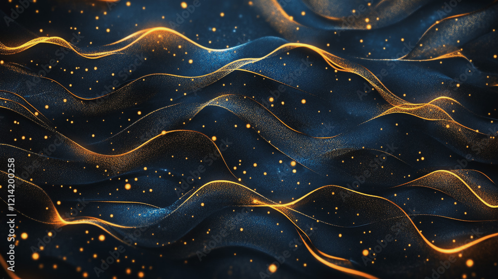 Abstract digital background electromagnetic wave background Innovation digital wave, information technology background and green luxury background with golden line decoration and curve light effect Abstract digital background electromagnetic wave background Innovation digital wave, information technology background and green luxury background with golden line decoration and curve light effect