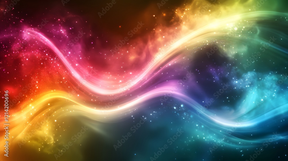 Obraz premium Abstract space background featuring colorful smoke clouds with scattered stars in a dark cosmic scene