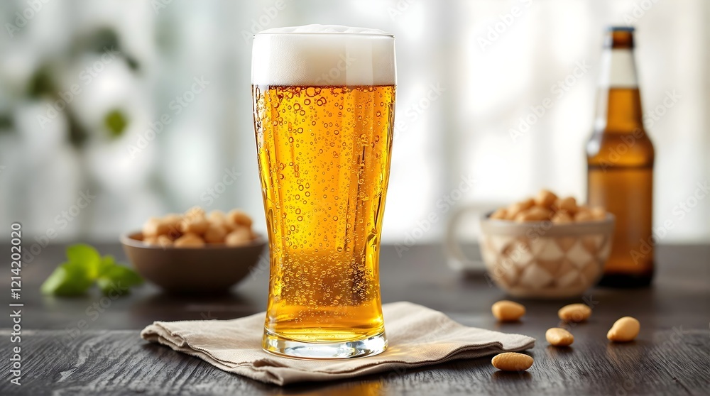 Golden Norwegian Lager Beer in Glass on Rustic Table (Norwegian Cuisine) Golden Norwegian Lager Beer in Glass on Rustic Table (Norwegian Cuisine)