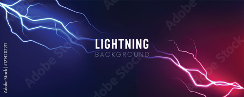 Lightning versus. Blue and red thunderbolt strikes collision, vs battle or fight concept. Electric flash light abstract power effect for versus vector banner.