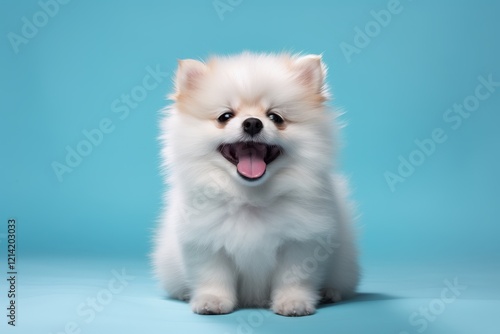 Wallpaper Mural Playful Pomeranian Dog Studio Pet  Blue Background Torontodigital.ca