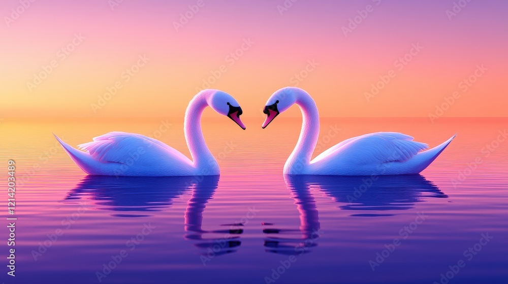 Fototapeta premium Romantic Sunset Reflections with Swans