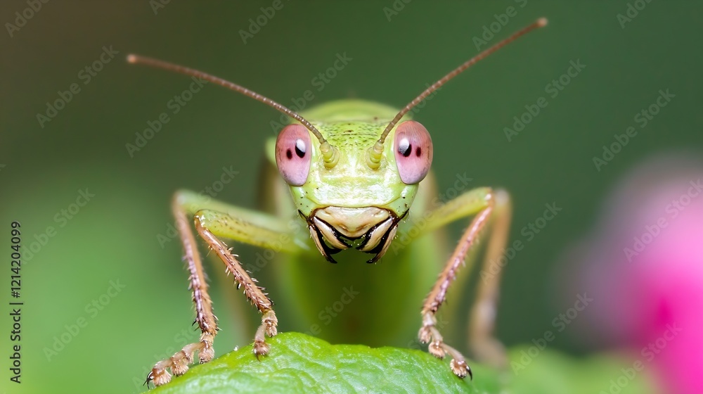 Closeup Macro Shot of Grasshopper on Leaf with Vibrant Eyes in Natural Habitat : Generative AI Closeup Macro Shot of Grasshopper on Leaf with Vibrant Eyes in Natural Habitat : Generative AI