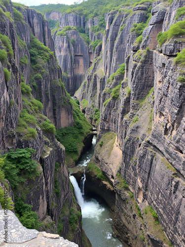 Itaimbezinho Canyon with cliffs and waterfall photo