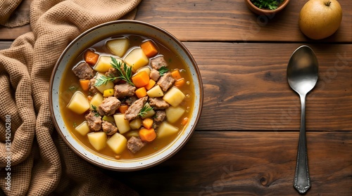 Wallpaper Mural Lapskaus (Norwegian Stew) served in a rustic bowl with fresh herbs (Norwegian Cuisine) Torontodigital.ca