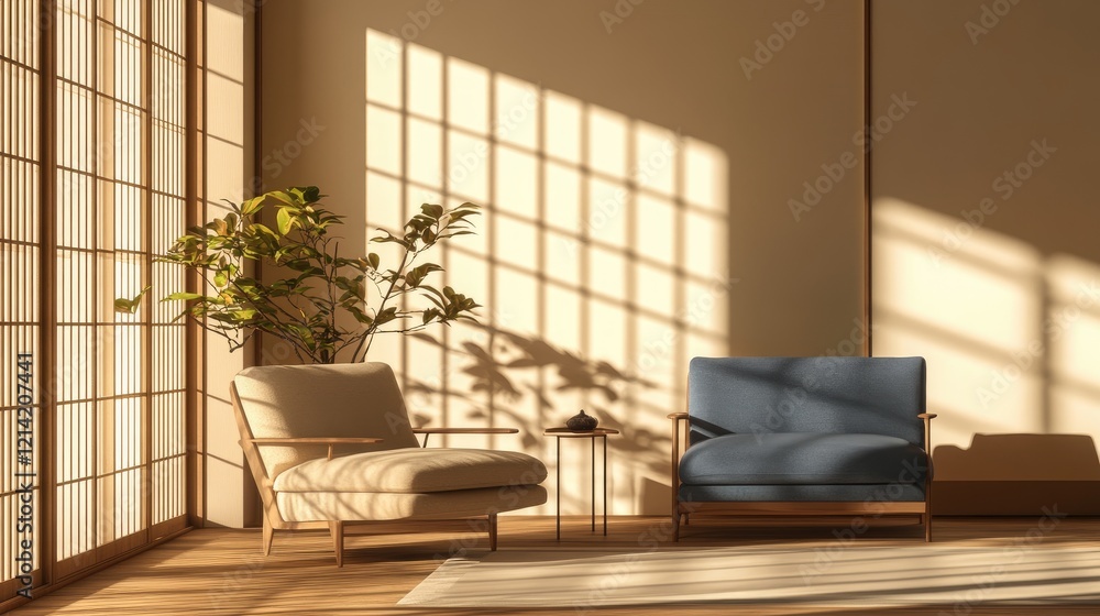 Japandi, minimalist interior design of modern living room. Japandi, minimalist interior design of modern living room.