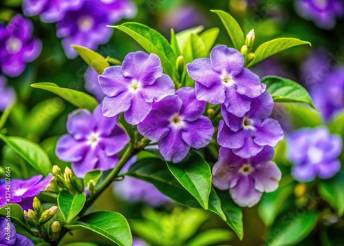 Macro close-up of Brunfelsia pauciflora, Paraguay's national flower, showcasing its delicate beauty. photo