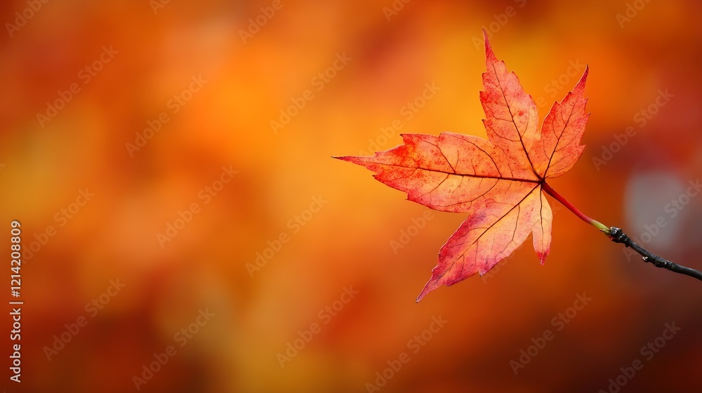 Single Red Maple Leaf Against a Bright Autumn Background : Generative AI Single Red Maple Leaf Against a Bright Autumn Background : Generative AI
