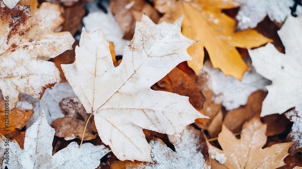 Closeup of Frost Covered Autumn Leaves in Scenic Outdoor Setting Closeup of Frost Covered Autumn Leaves in Scenic Outdoor Setting