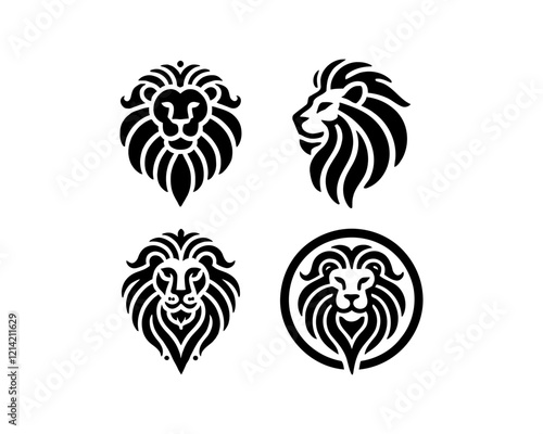 Set of Lion logo design vector illustration. Simple silhouette.Flat style. Logo design template. Animal logotype concept. photo