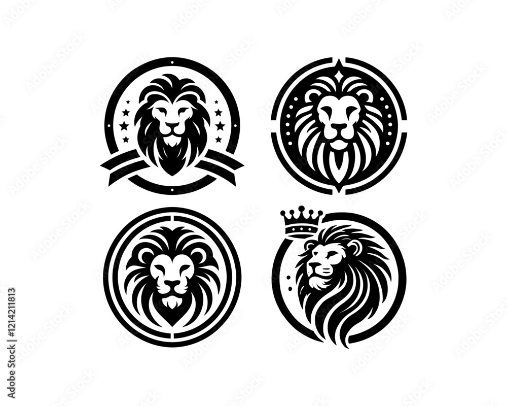 Set of Lion logo design vector illustration. Simple silhouette.Flat style. Logo design template. Animal logotype concept. Set of Lion logo design vector illustration. Simple silhouette.Flat style. Logo design template. Animal logotype concept.
