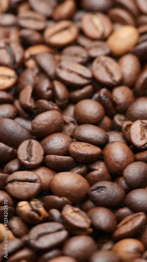 Close up of slowly rotating back and forth whole coffee beans background, dark roasted espresso coffea arabica vertical video
Close up of slowly rotating back and forth whole coffee beans background, dark roasted espresso coffea arabica vertical video