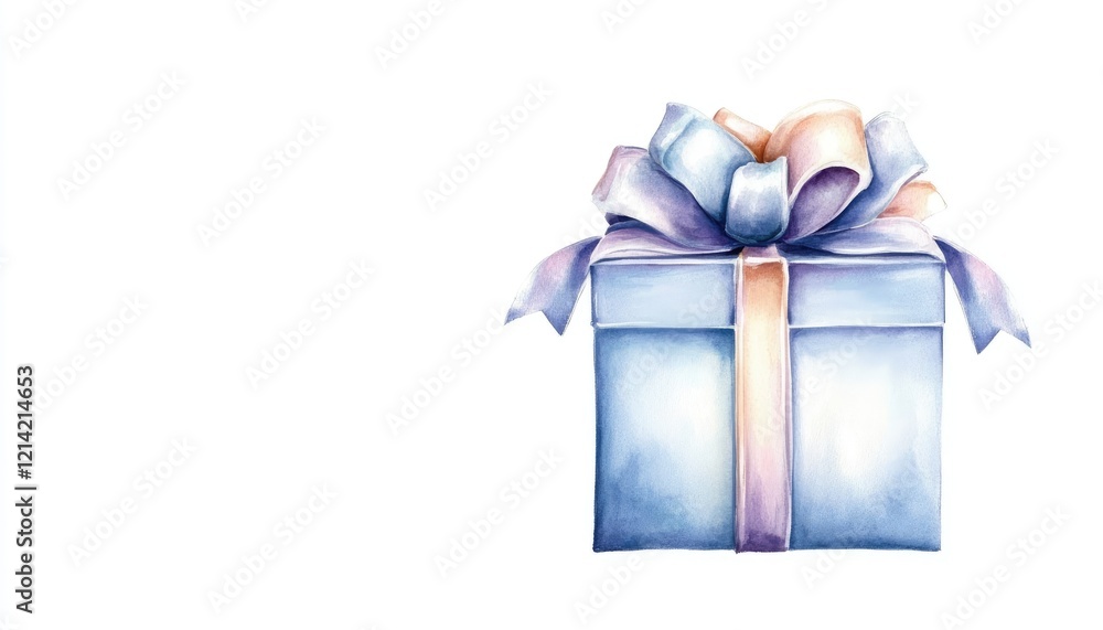 Fototapeta premium A beautifully wrapped gift box with a pastel ribbon, set against a clean white background, ideal for celebrations