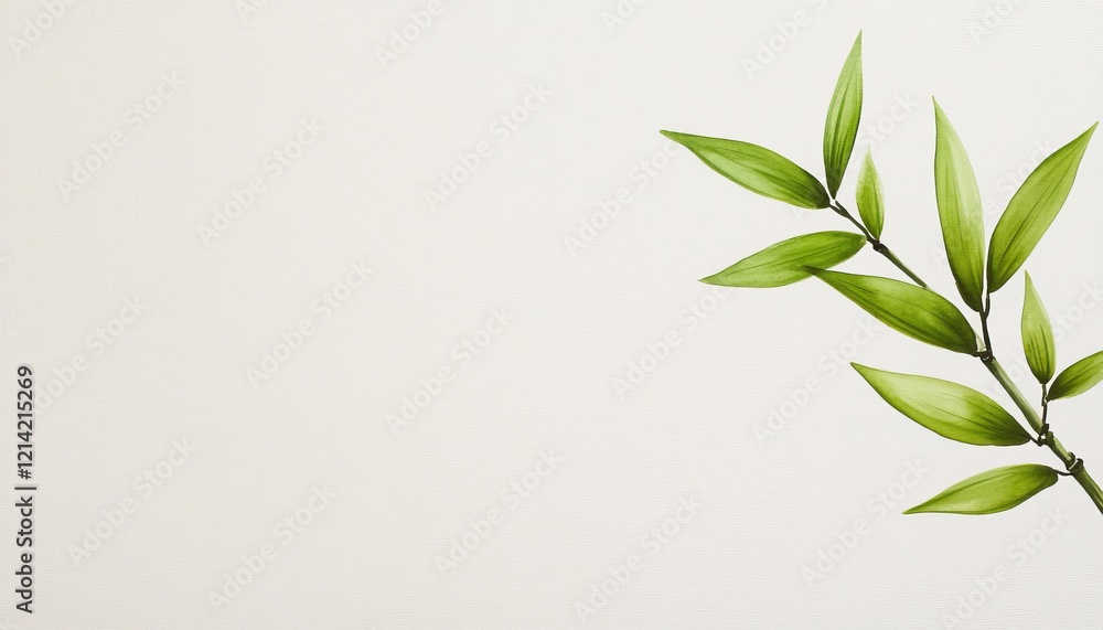 Lush green bamboo leaves gracefully extending against a soft, neutral background, evoking tranquility and nature Lush green bamboo leaves gracefully extending against a soft, neutral background, evoking tranquility and nature