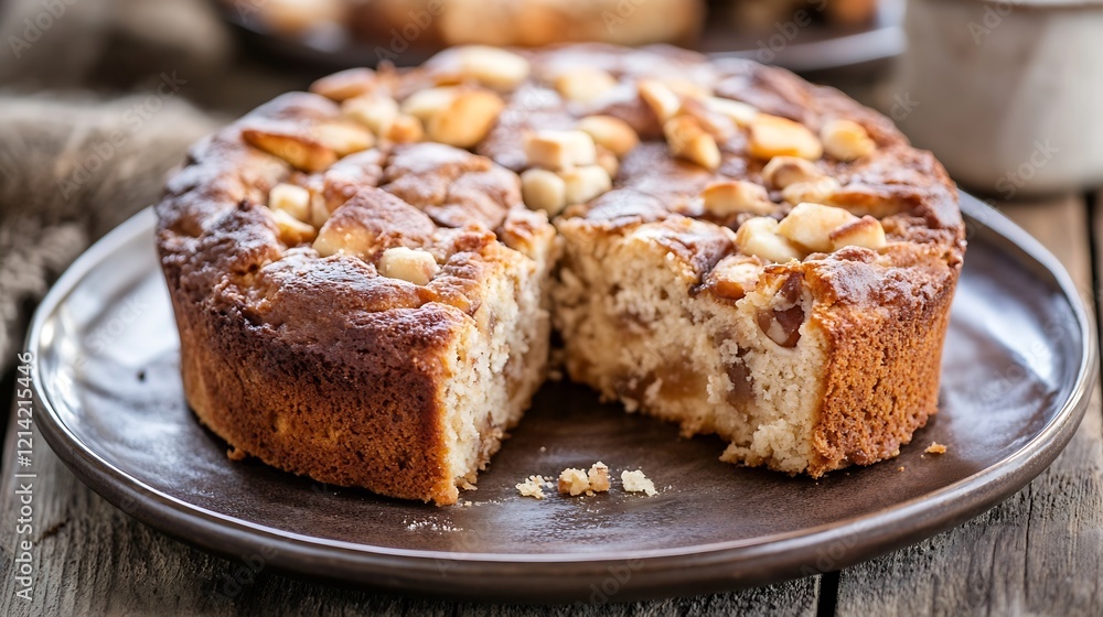 Moist Homemade Apple Cake with Chunky Pieces and Rich Cinnamon Flavor on Rustic Wooden Table Setting Moist Homemade Apple Cake with Chunky Pieces and Rich Cinnamon Flavor on Rustic Wooden Table Setting