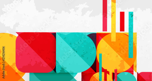 Squares, circles and triangles and grainy noisy texture. Vector Illustration For Wallpaper, Banner, Background, Card, Book Illustration, landing page