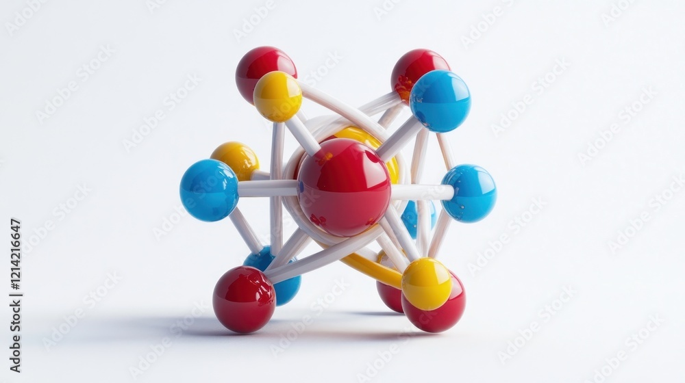 Obraz premium Colorful molecular model rotating on white background