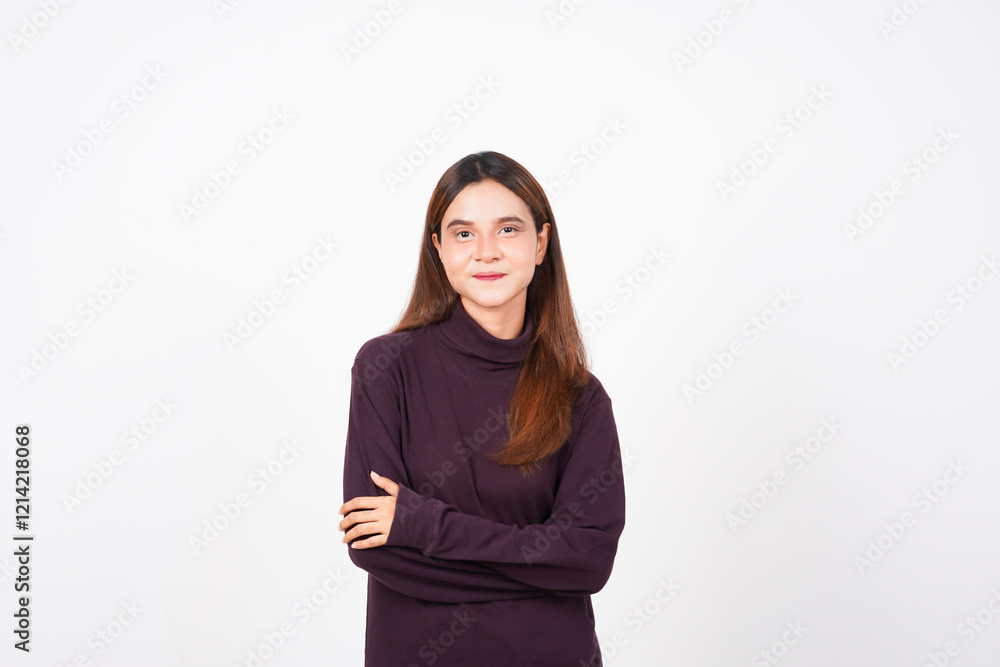 Smiling and looking at camera Of Beautiful Asian Woman Isolated On White Background Smiling and looking at camera Of Beautiful Asian Woman Isolated On White Background