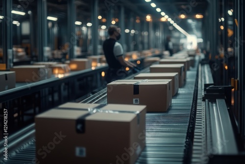 Wallpaper Mural Warehouse workers in a logistics center, efficiently packing cartons for shipment, concept of supply chain operations and team collaboration. Warehouse management and order fulfillment  Torontodigital.ca