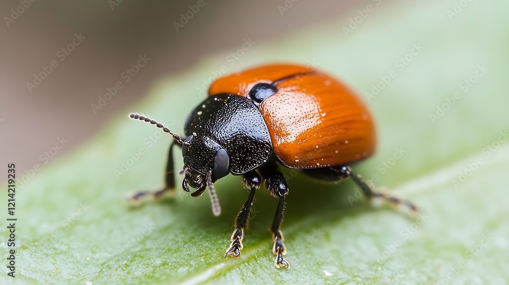 Closeup Macro Shot of Vibrant Red Leaf Beetle on Green Leaf Surface : Generative AI Closeup Macro Shot of Vibrant Red Leaf Beetle on Green Leaf Surface : Generative AI