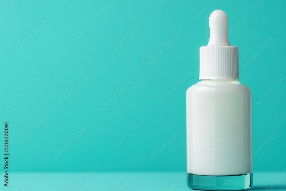 Self-care routines with lotion. White dropper bottle on a teal background. Self-care routines with lotion. White dropper bottle on a teal background.