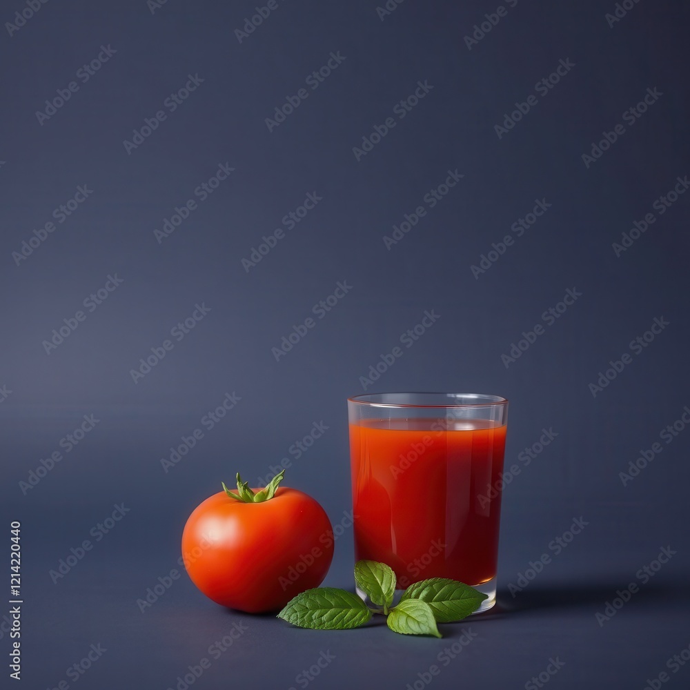 Fresh Tomato Juice with a Ripe Tomato and Basil Fresh Tomato Juice with a Ripe Tomato and Basil