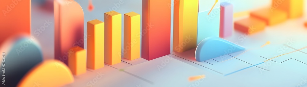 A vibrant and modern 3D illustration featuring colorful bar graphs and data representations, symbolizing growth and success in the business landscape