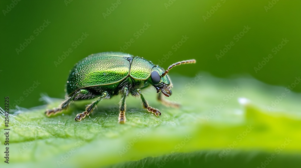 Bright Green Beetle Macro Shot in Natural Leafy Environment : Generative AI Bright Green Beetle Macro Shot in Natural Leafy Environment : Generative AI