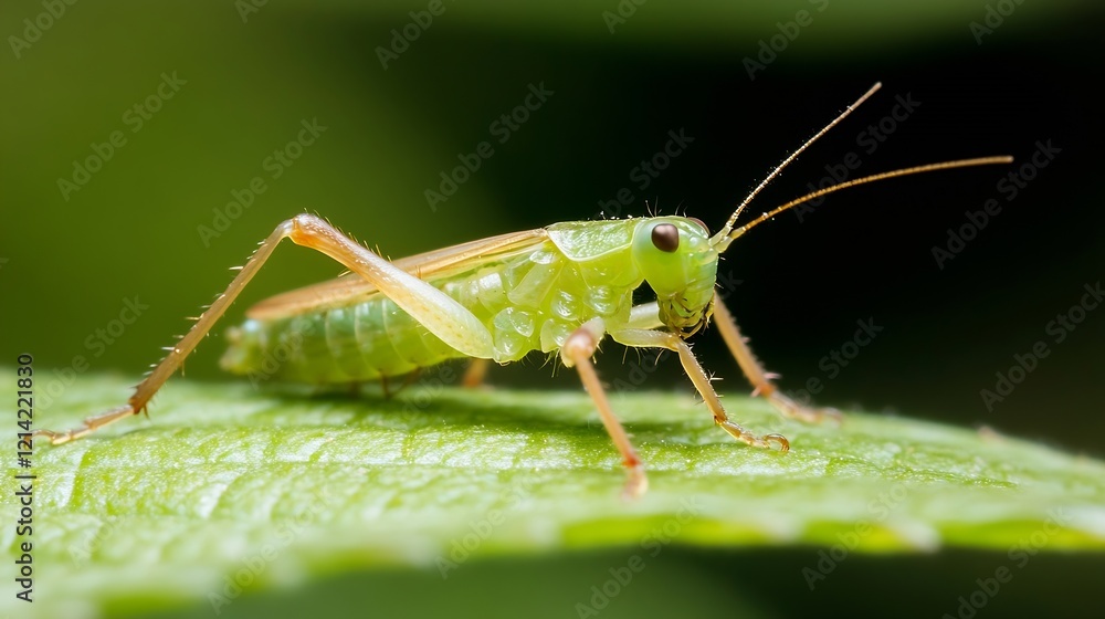 Green Grasshopper on Leaf Captured in Detailed Macro Photography : Generative AI Green Grasshopper on Leaf Captured in Detailed Macro Photography : Generative AI