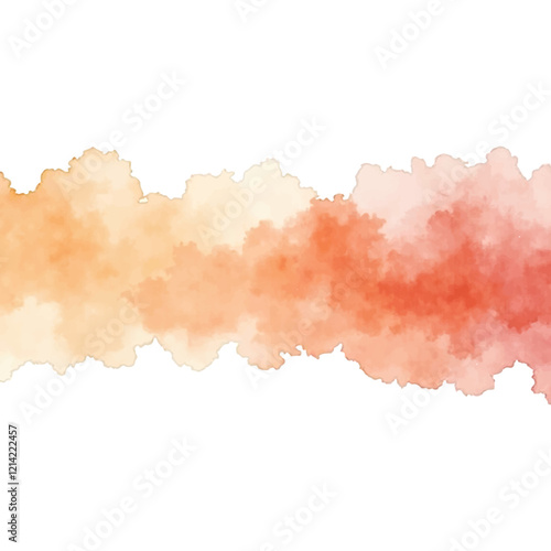 A horizontal watercolor wash with a gradient of warm colors, transitioning from light peach/orange to deeper reds and oranges.