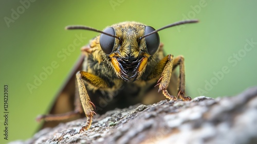 Detailed Macro Shot of LeafCutting Bee on a Bark with Focus on Head and Legs : Generative AI photo