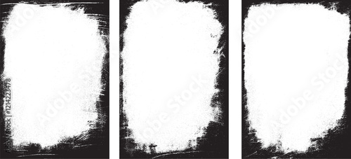 Revolutionizing Agricultural Landscapes Innovative Grunge Farm . set of frames vector, three black and white vertical grungy vintage photo frames with white paint, 