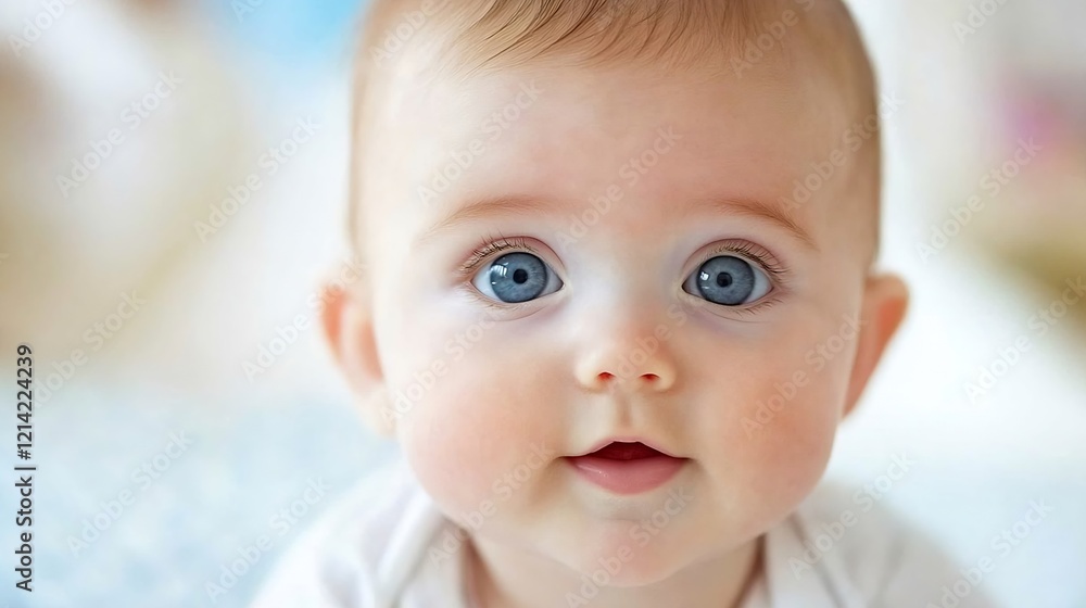Closeup of Curious Baby with Big Blue Eyes Looking at Camera Intently : Generative AI Closeup of Curious Baby with Big Blue Eyes Looking at Camera Intently : Generative AI