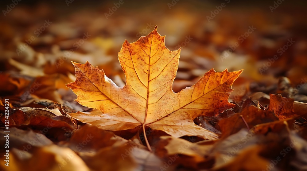 Golden Brown Maple Leaf Resting on a Carpet of Autumn Leaves : Generative AI Golden Brown Maple Leaf Resting on a Carpet of Autumn Leaves : Generative AI