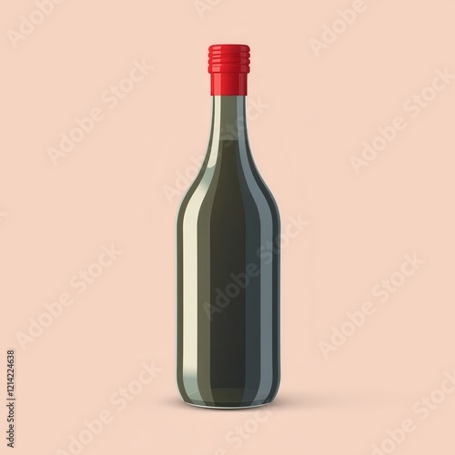 Dark Glass Bottle With Red Cap Stands Alone