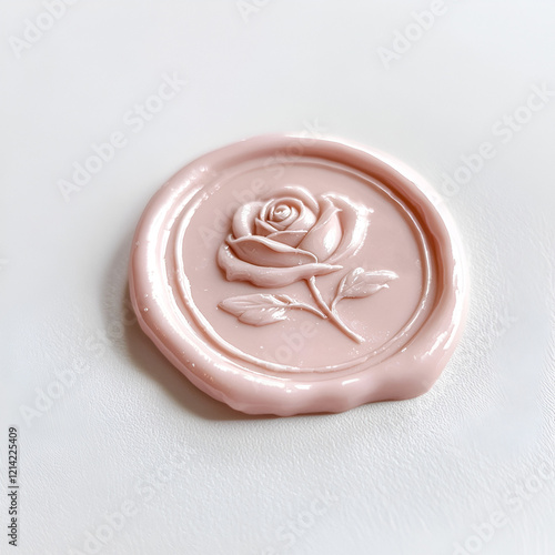 Elegant pink wax seal with a rose design. Perfect for adding a touch of sophistication to invitations, letters, or packaging.