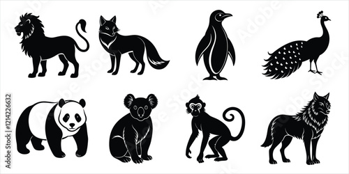 Canvas Print Wild animals silhouette set. Animals vector illustration