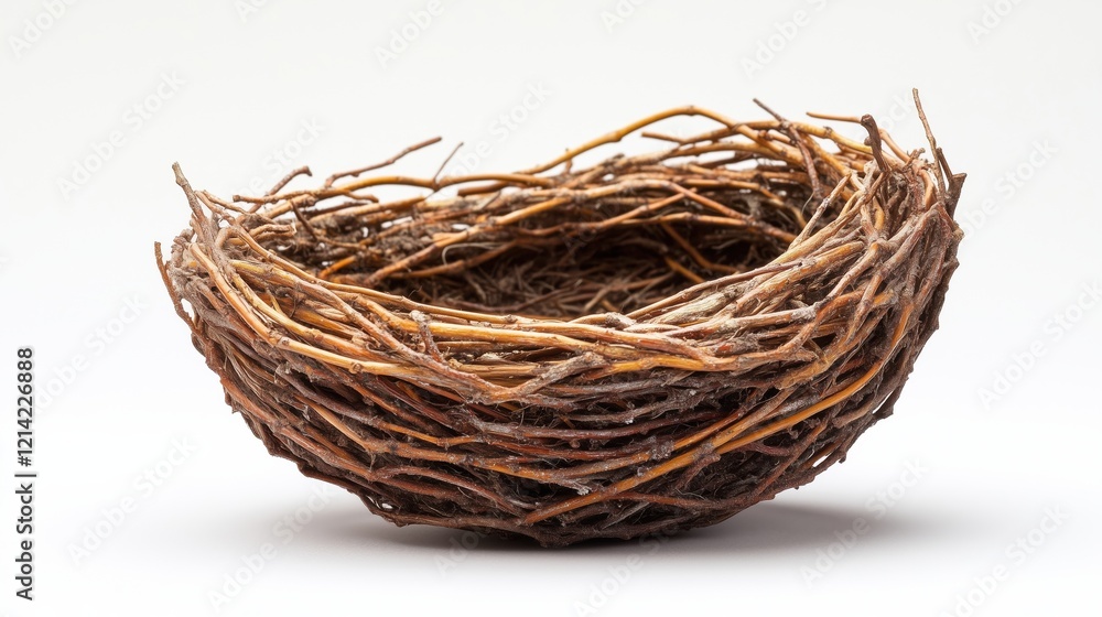Empty bird nest representing new beginnings, hope, and the cycle of life, isolated on a white background Empty bird nest representing new beginnings, hope, and the cycle of life, isolated on a white background