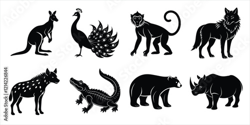 Canvas Print Wild animals silhouette set. Animals vector illustration