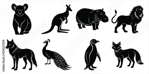 Photography Wild animals silhouette set. Animals vector illustration