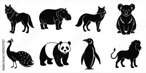 Canvas Print Wild animals silhouette set. Animals vector illustration