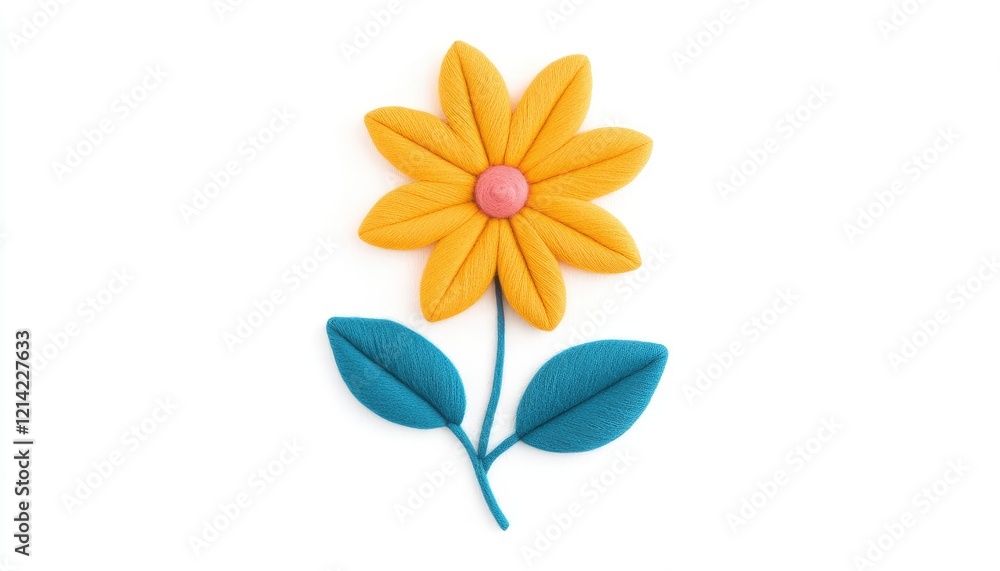 Colorful flower made from modeling clay with vibrant petals and leaves on a clean white background Colorful flower made from modeling clay with vibrant petals and leaves on a clean white background