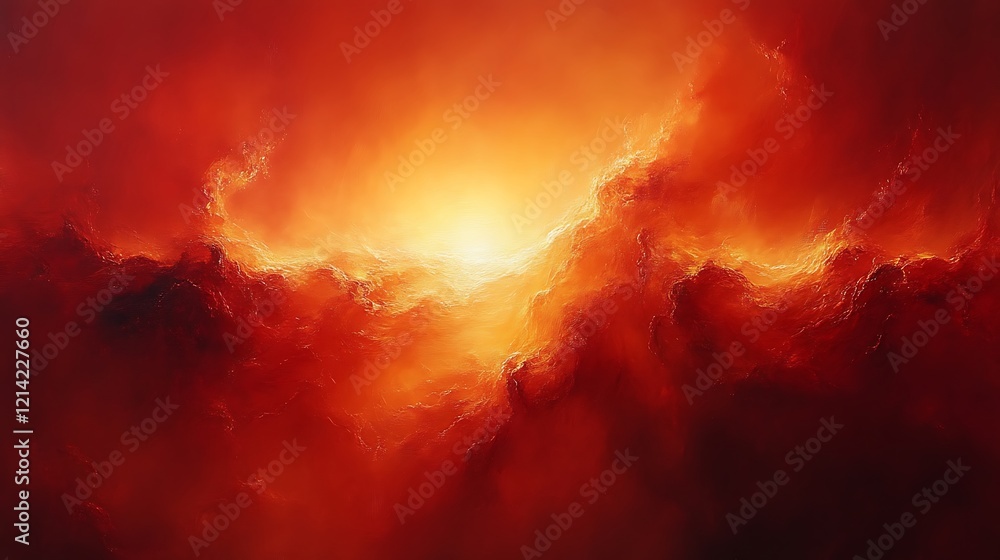Fototapeta premium Fiery, abstract nebula with bright central light.