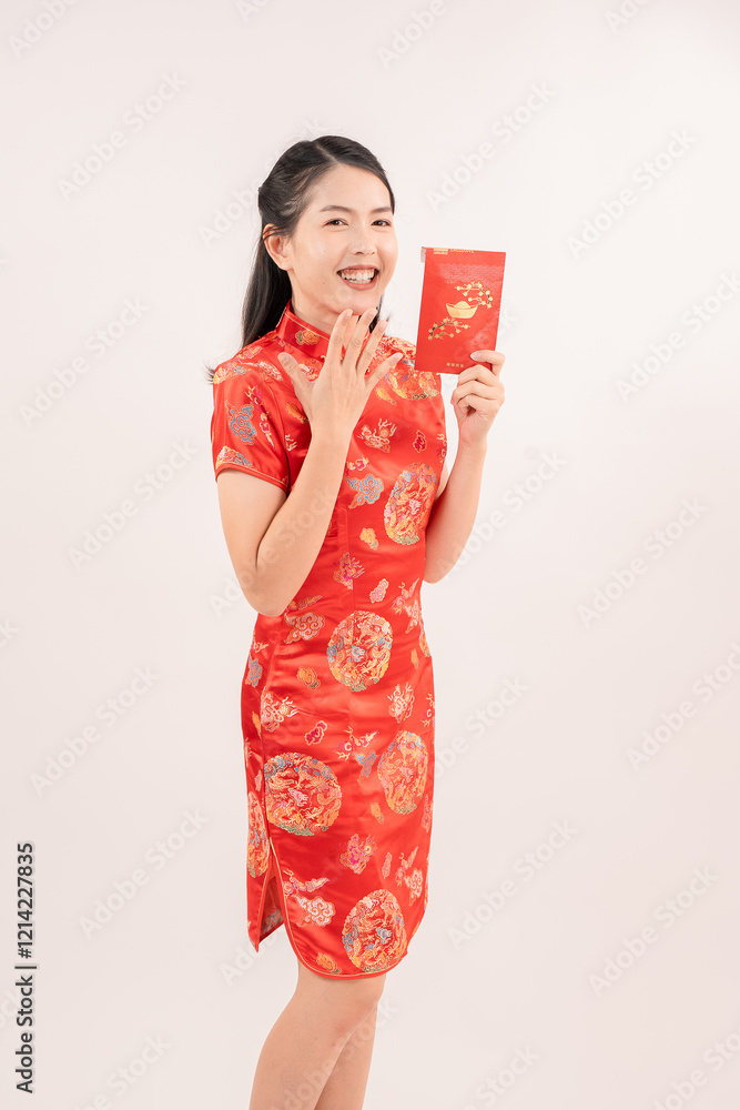 Chinese New Year theme, A young mother wearing Chinese traditional dress. Chinese New Year theme, A young mother wearing Chinese traditional dress.