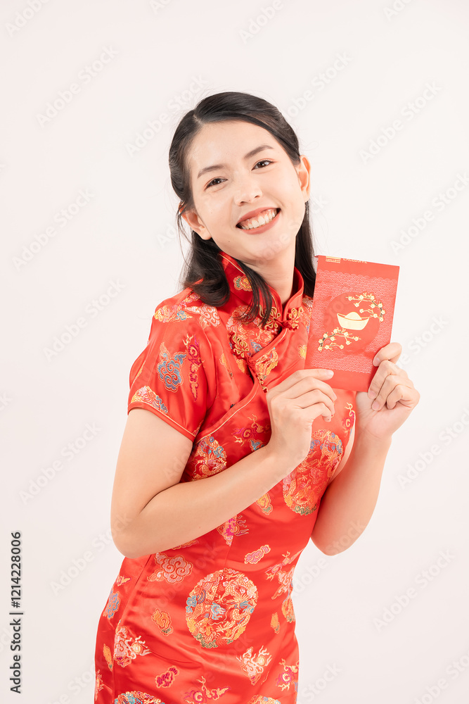 Chinese New Year theme, A young mother wearing Chinese traditional dress. Chinese New Year theme, A young mother wearing Chinese traditional dress.