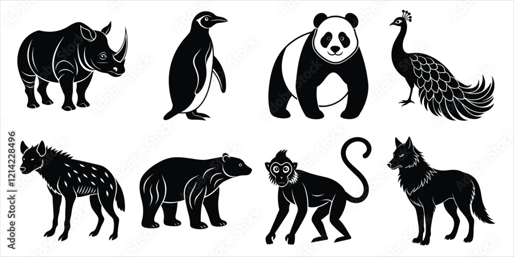 Fototapeta premium Wild animals silhouette set. Animals vector illustration