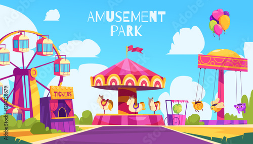 Hand Drawn cartoon amusement park background