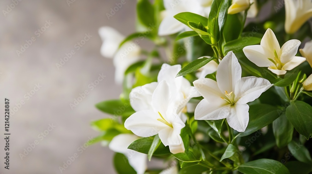 White Flowers with Lush Green Foliage on Rustic Background : Generative AI White Flowers with Lush Green Foliage on Rustic Background : Generative AI